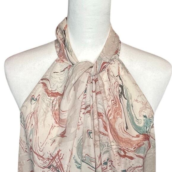 Torrid High Neck Tank Blouse Marble Pattern Cream Teal Rust Color Size 1 (14/16) - Picture 2 of 8